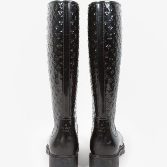 Louis Vuitton Black Monogram Splash High Rain Boots - Picture 3 of 10